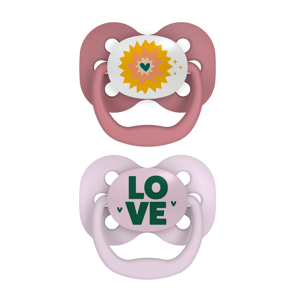 Dr. Brown's Advantage Baby Pacifier, Fully Symmetrical Soother with Soft Silicone Bulb, Lavender Love, 0-6m, BPA Free, 2 Pack