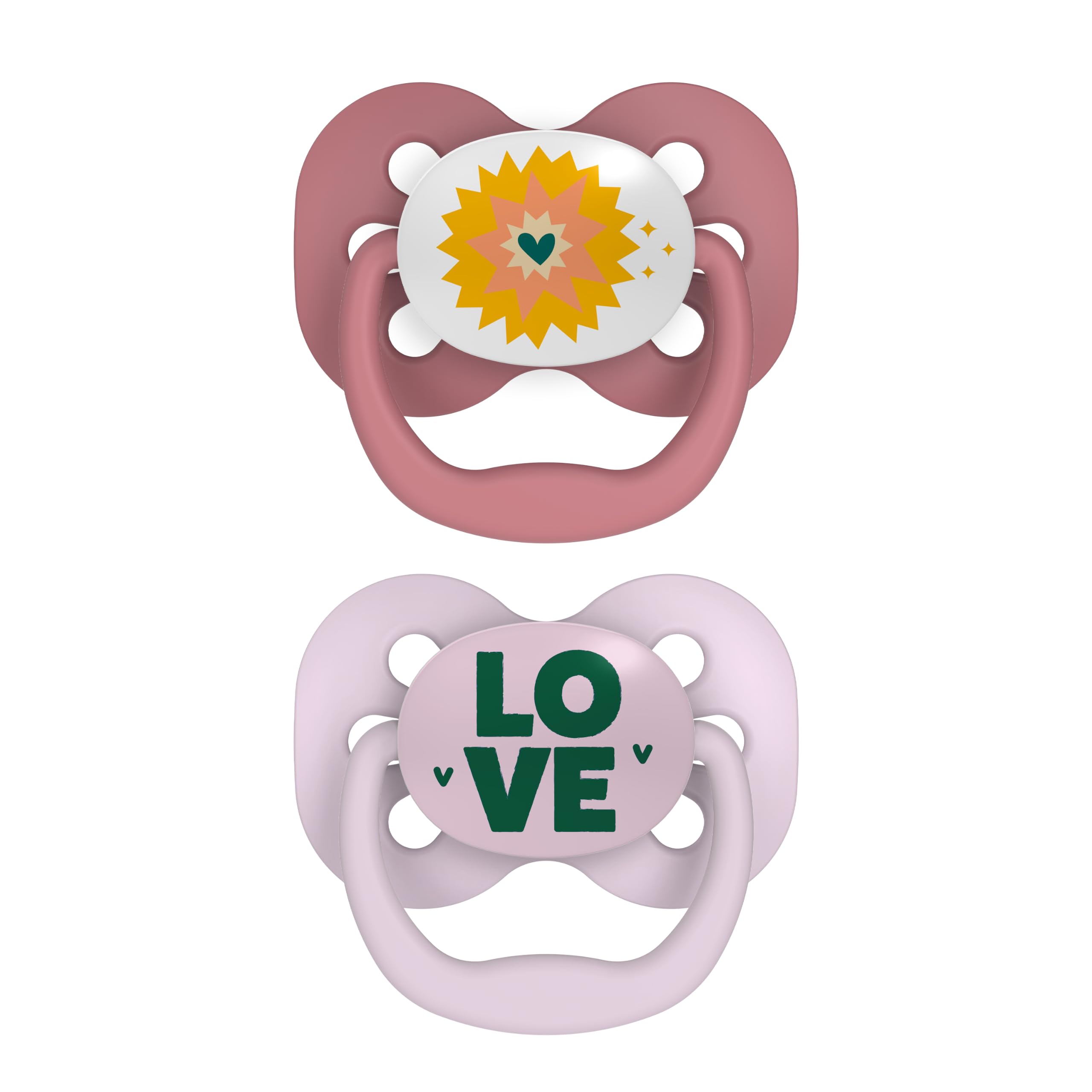 Dr. Brown's Advantage Baby Pacifier, Fully Symmetrical Soother with Soft Silicone Bulb, Lavender Love, 0-6m, BPA Free, 2 Pack