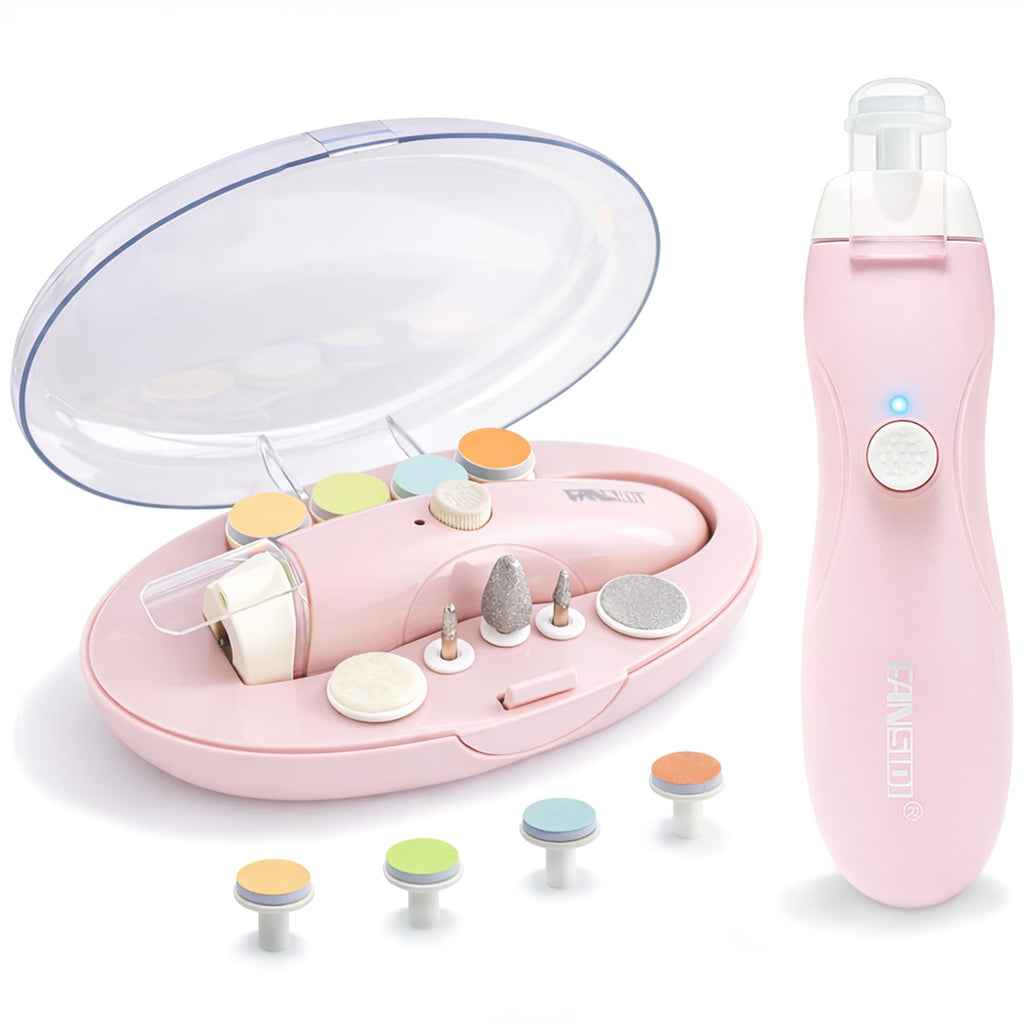 Fansidi Rechargeable Baby Nail Trimmer with Stepless Speed Control, Safe Electric Baby Nail File for Newborns, Infants & Toddlers, 8100RPM, LED Light, Dust Shield, Adult Nail Care Set,Warm Blush Pink