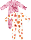 Jimonda Baby Girls Boys Bamboo Rayon Pajamas,Footed Pjs(Flower&Pink,0-3 M)