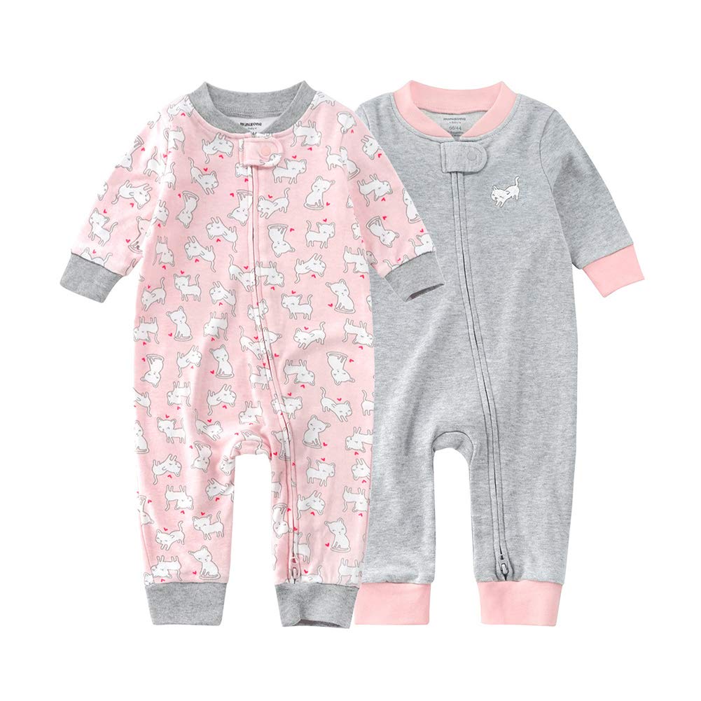 Teach Leanbh Baby 2-Pack Footless Pajamas Cotton Long Sleeve Printing 2 Way Zipper Romper Jumpsuit Sleep and Play 3-24 Months (6-12 Months, Cat)