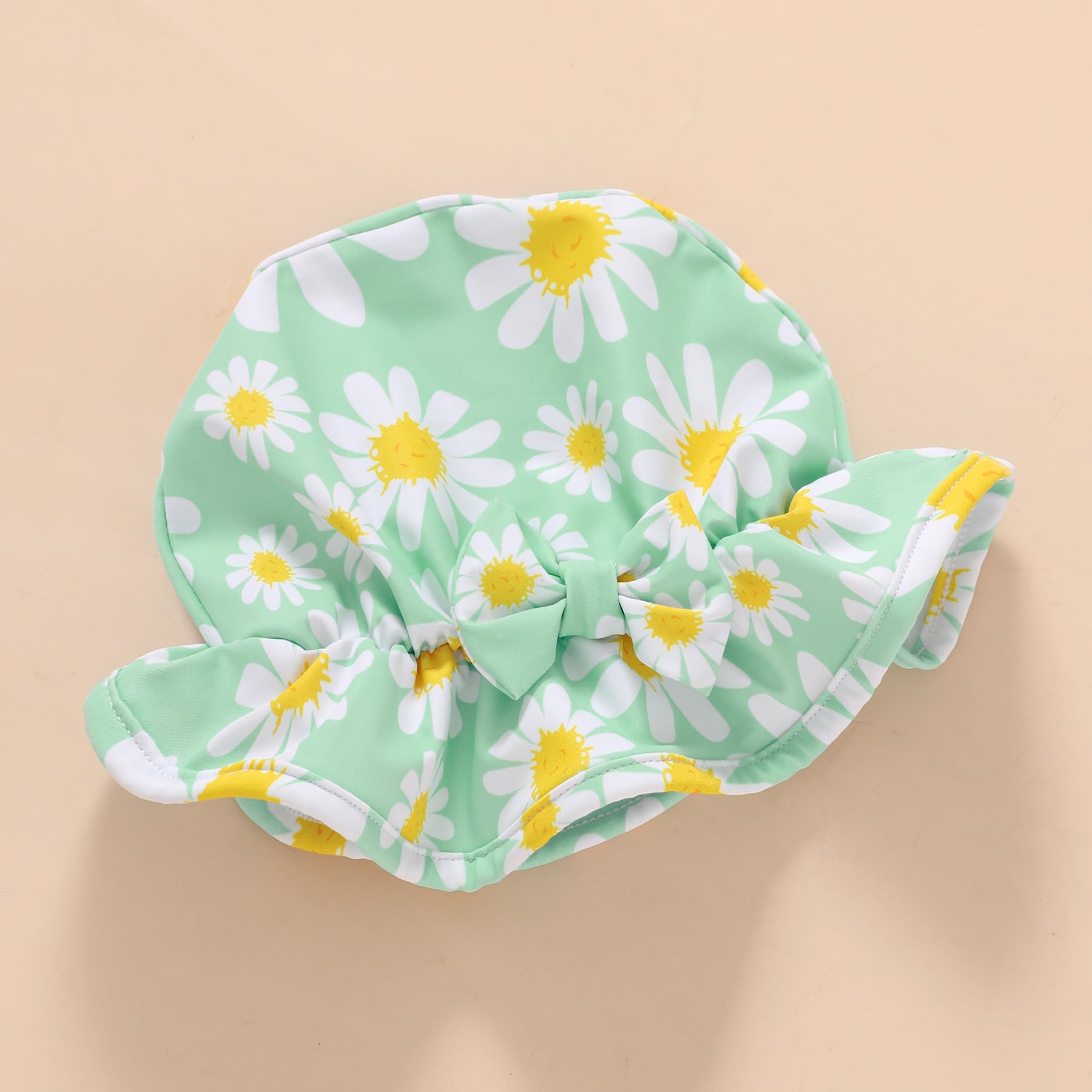 Infant Baby Girl Swimsuit One-Piece Long Sleeve Rash Guard with Hat Set Floral Zipper Bathing Suit Leopard Beach Wear(Green#Daisy, 6-12 Months)
