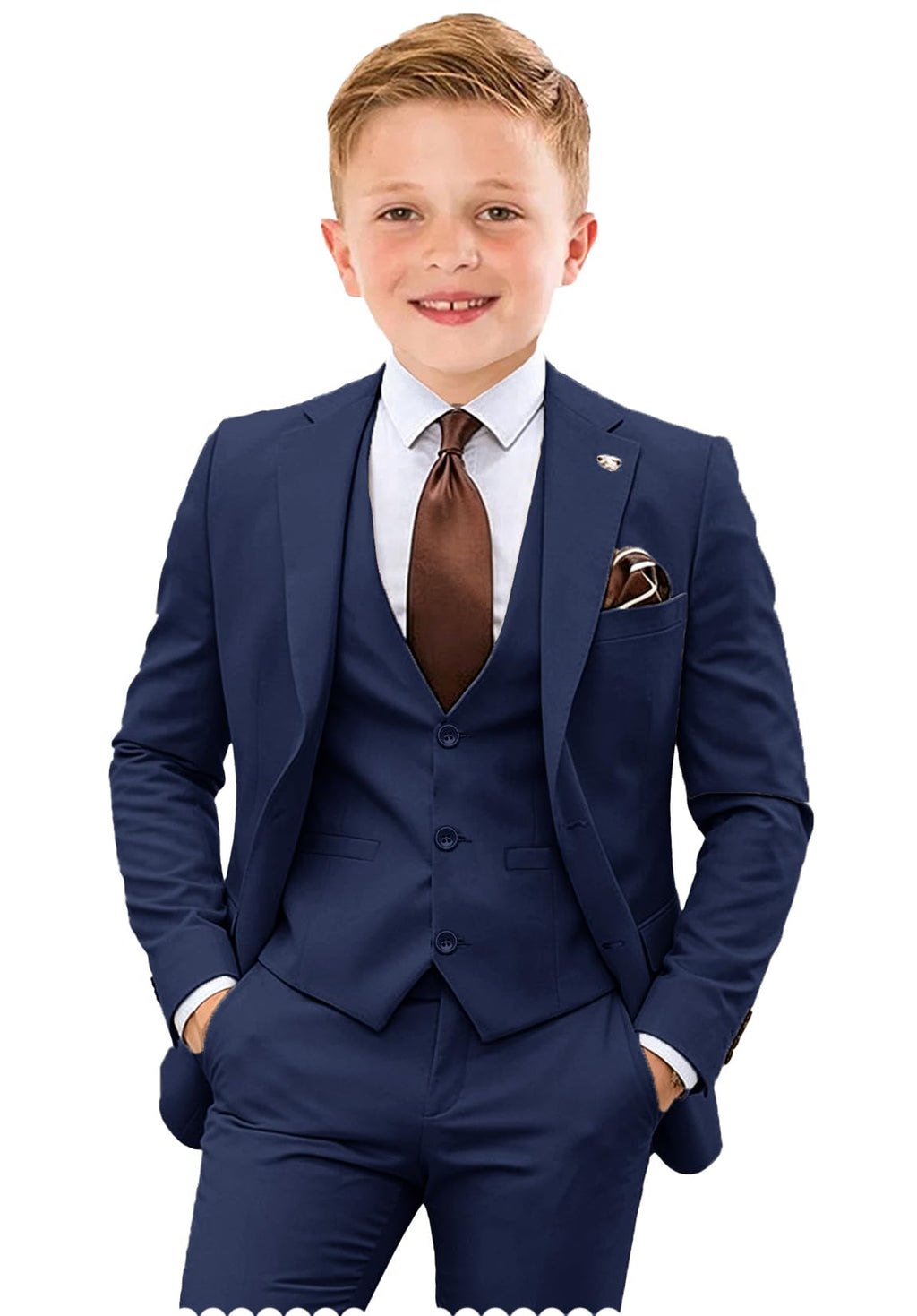 Boys Suit Formal 4 Piece KidsTuxedo Navy Suits for Toddler Boy Wedding Ring Bearer Outfit with Tie Size 2
