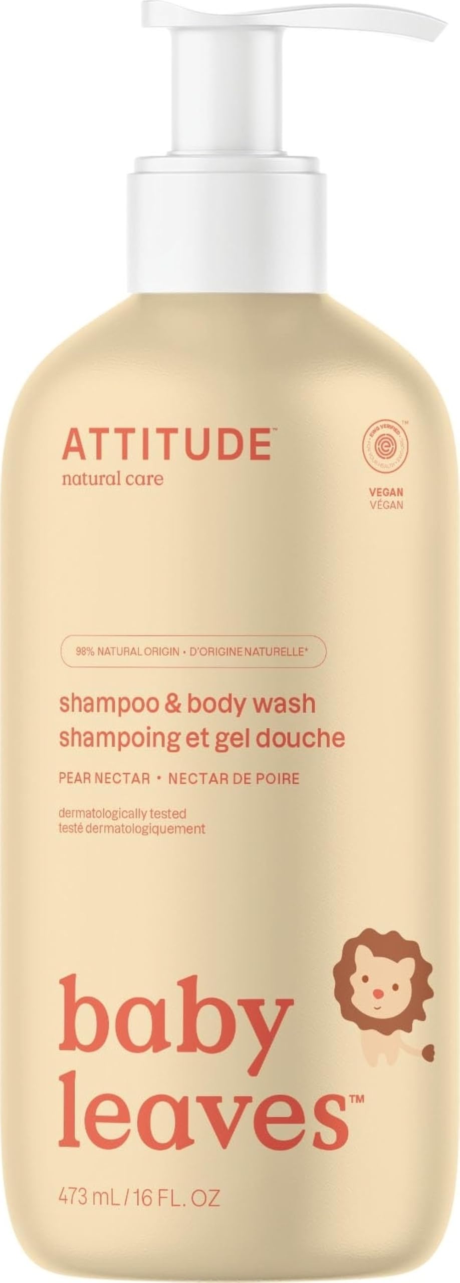ATTITUDE Baby Shampoo, Body Wash & Soap 2-in-1, Pear Nectar, 16 Fl Oz