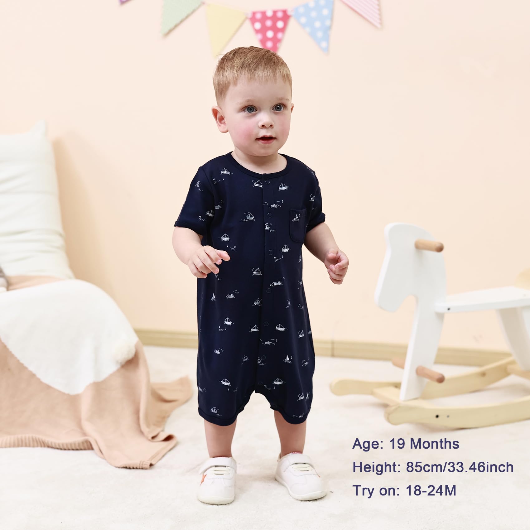 Minicoco 3-Pack 100% Cotton Baby Boy Rompers,0-24Months Short Sleeve Toddler Romper,Breathable Spring/Summer Clothes