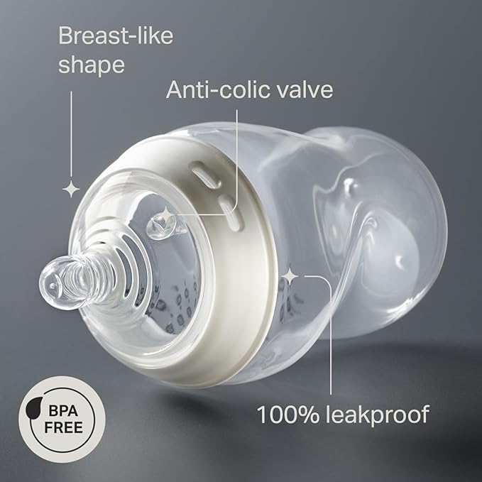 Tommee Tippee Natural Start Anti-Colic 9 oz BPA Free Baby Bottles, 0+ Months, Slow Flow Breast-Like Nipple, Self Sterilizing, Designed for Seamless Transition Between Bottle & Breast, Clear, Pack of 2