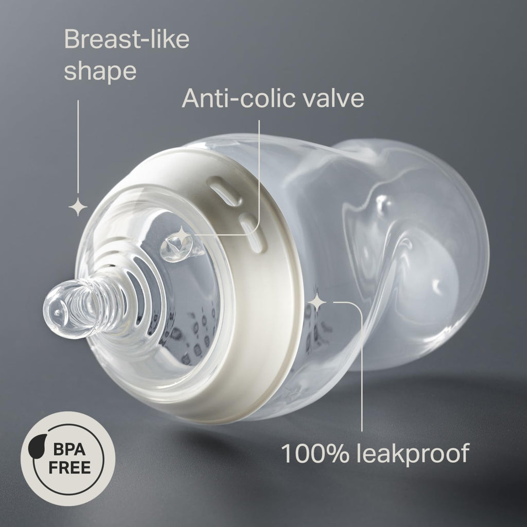 Tommee Tippee Natural Start Baby's First Bottle and Pacifier 8 Piece Set, 2 x 5oz and 2 x 9oz Anti-Colic BPA Free Bottles, 1x Medium Flow Nipple, 1x 0-6 Month Pacifier, Clear