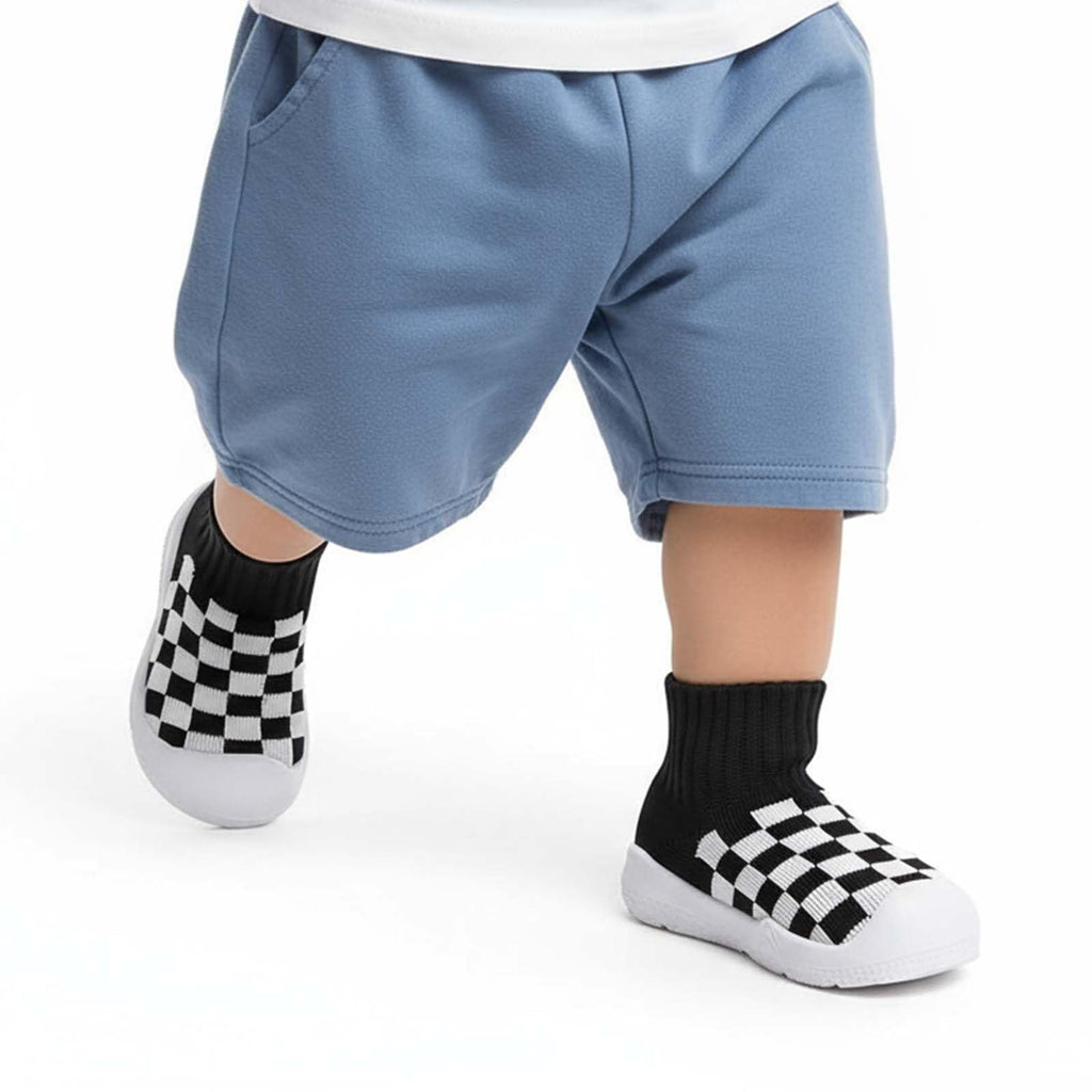 MORENDL Toddler Sock Shoes Baby Walking Shoes Infant Slippers Boys & Girls Non-Slip Sneakers Black Plaid