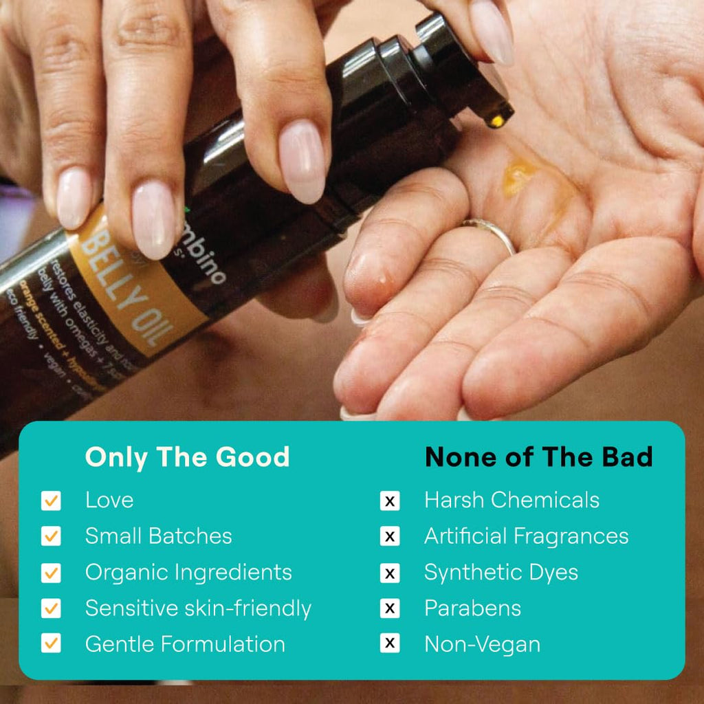 Mambino Organics Oh Baby! Belly Oil for Pregnant Women, Organic Stretch Mark Oil for Pregnancy, Postpartum Skin Elasticity, Hydration, Tamanu, Shea Butter, Calendula, Vegan, Non-GMO, 2 fl oz, 3-Pack