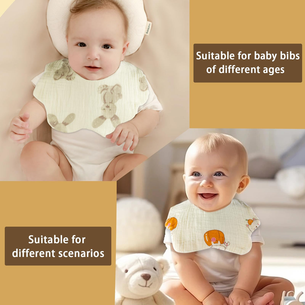 Muslin Baby Bibs 10 Pack Absorbent Adjustable Organic Cotton Drool Bibs