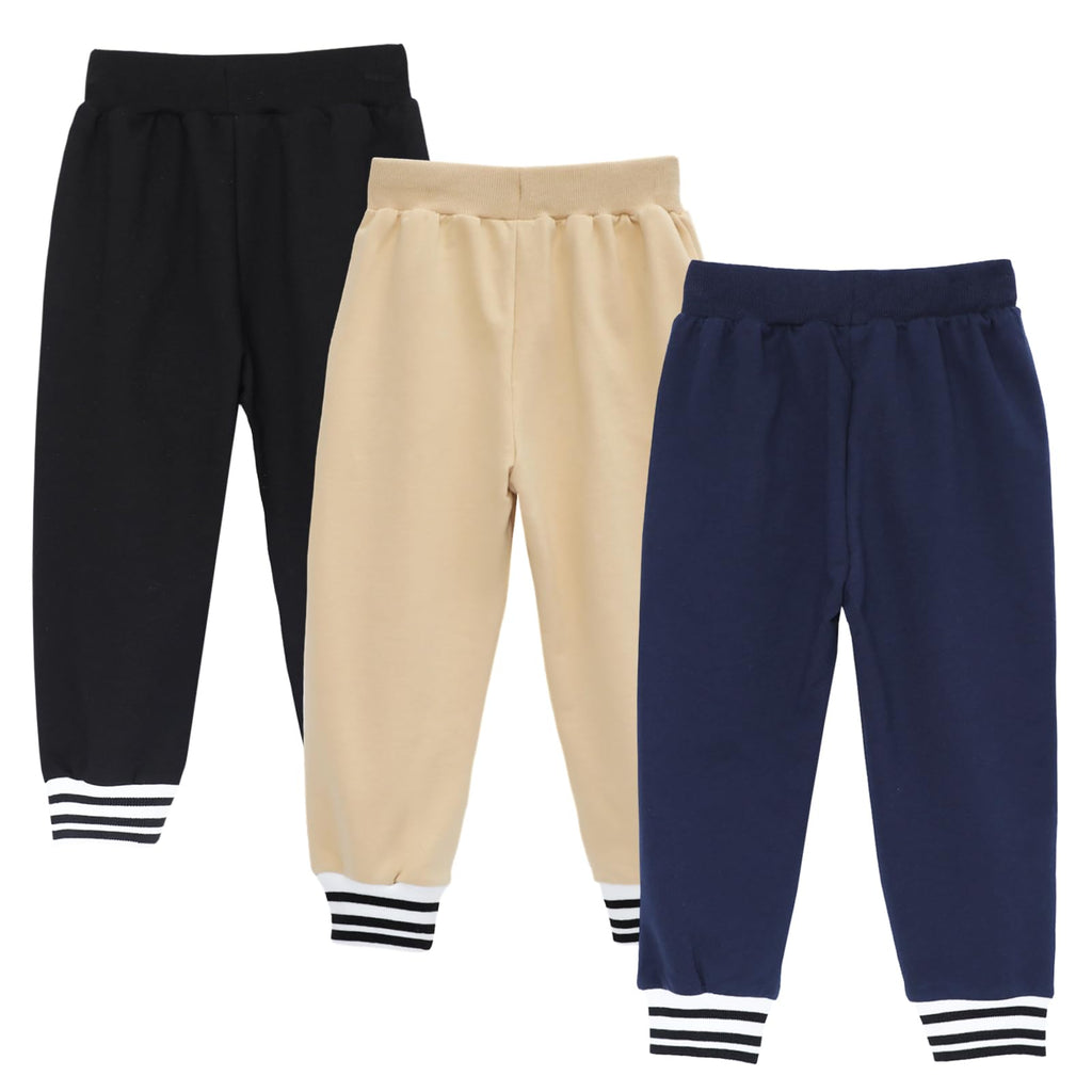 HILEELANG Boys Jogger Pants Cotton Sweatpants 3 Pack Pockets Khaki