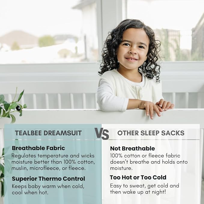Tealbee Dreamsuit Toddler Sleep Sack with Feet – Walker Sleep Bag with Legs, Rayon made from Bamboo, All Season 1.2 TOG, 2-Way Zipper, 12m-2T - Undyed