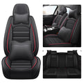 LEYPOCO Leather Seat Cover for Ford Edge 2010-2026,Waterproof Soft Seat Covers,Interior Accessories Seat Covers Cushion Vehicle Protector Airbag Compatible(Black&Red,Full Set with Pillow)