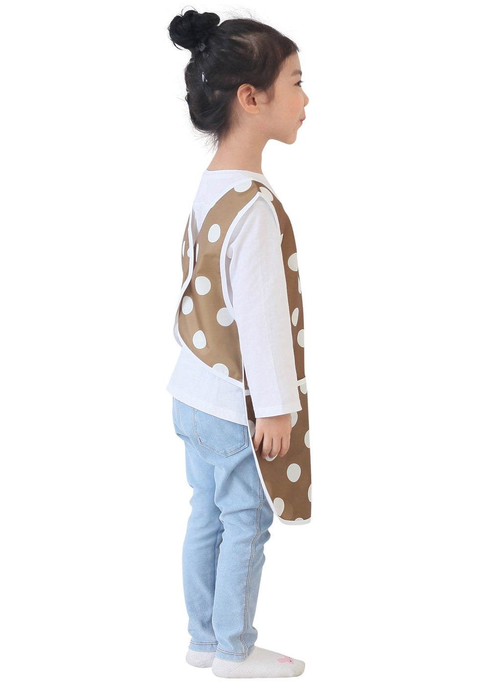 Plie Kids Painting Apron – Waterproof Art Smock for Toddlers & Preschoolers, Messy Play, Baking, Crafts, Cooking, Sensory Activities, Mealtime (Ages 1–10), Brown Dot (42-XL)
