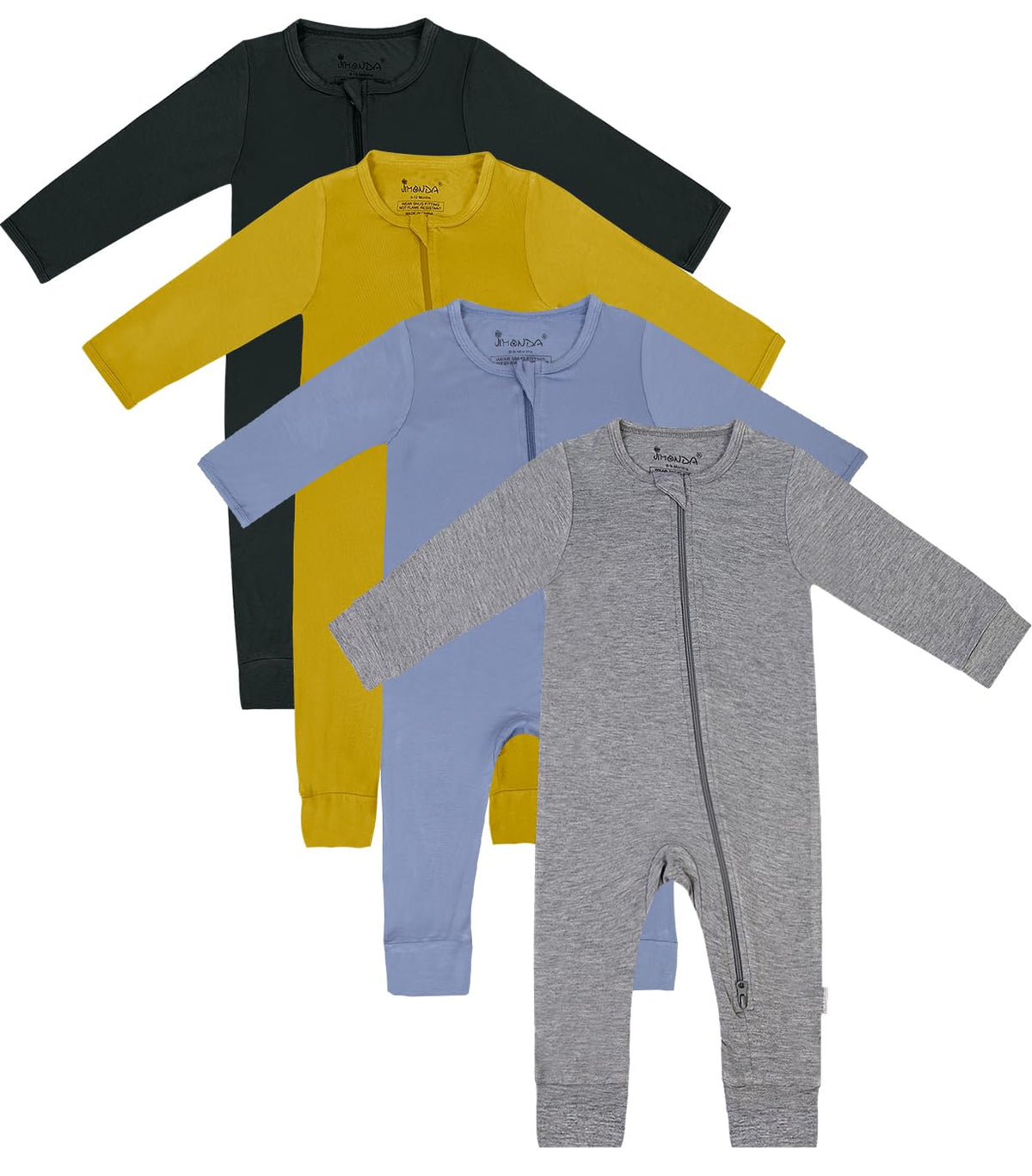 Jimonda Zip-up Baby Footless Pajamas 4Packs(Bl&Re&Eme&Str,0-3M)