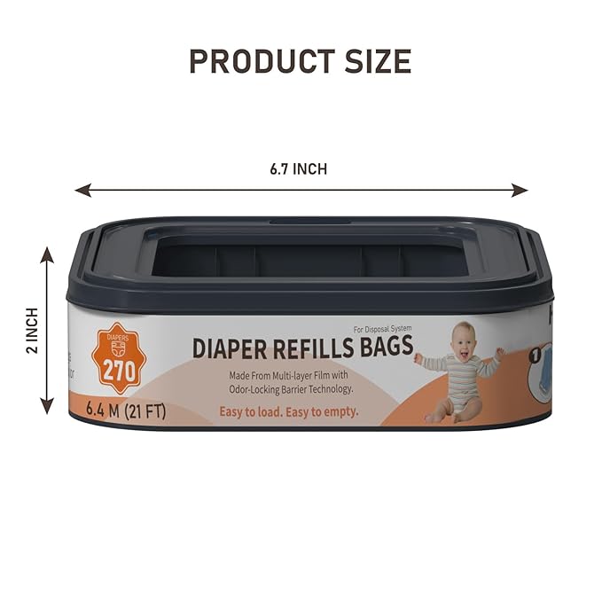 Standard Square Refills Disposal Bags Refill Compatible with Diaper Genie Compact, Classic and Select Pails, Hold Up to 270 Newborn-Sized Diapers Per Refill, 6 Pack