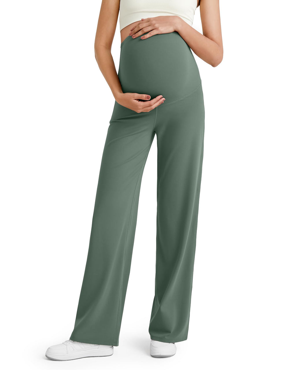 G4Free Maternity Yoga Pants Athletic Stretchy,Gray Sage,XXL,Petite
