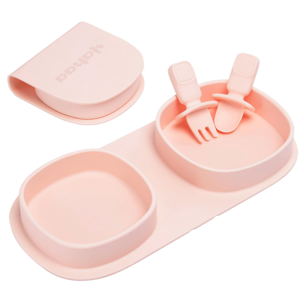 yahaa Silicone Baby Foldable Dinner Plates with Forks and Spoons, Sage