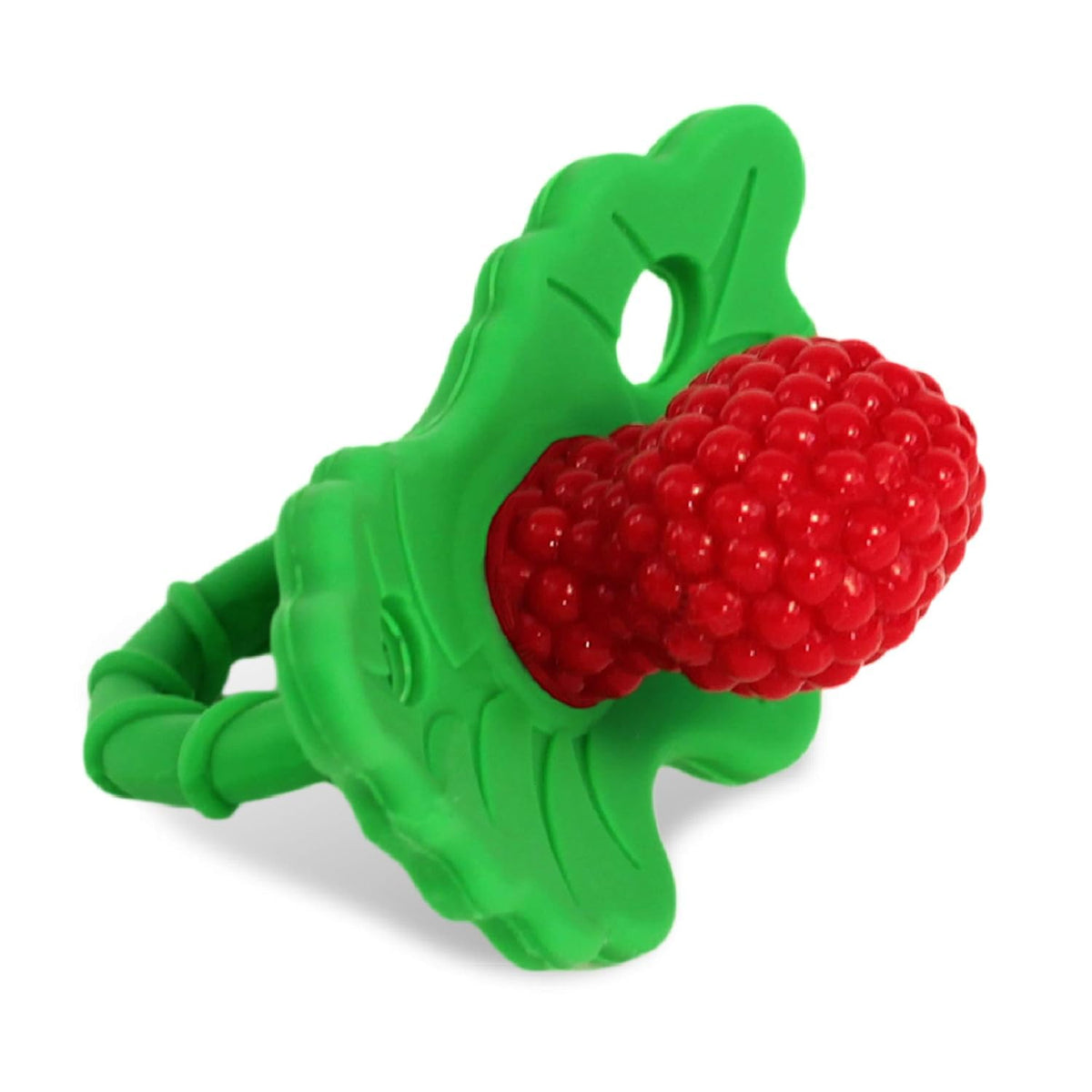 RaZbaby RaZberry Silicone Teether Pacifier – Teething Relief for Infants, Food-Grade, BPA-Free, Hands-Free, Natural Berrybumps Fruit Texture for Sensory Development, Freezable, 2-Pack - Green & White