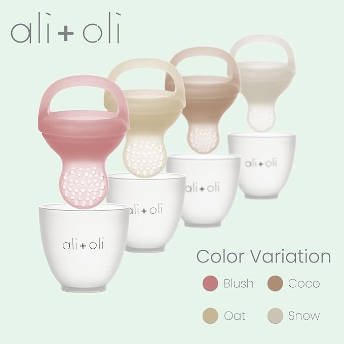 Ali+Oli (2-pc) Food & Fruit Feeder Pacifier (Oat & Coco) Set for Baby, BPA-Free Food-Grade Silicone Fruit Pacifier Feeder, Infant & Toddler Teether Soother, Fruit Teethers for Babies
