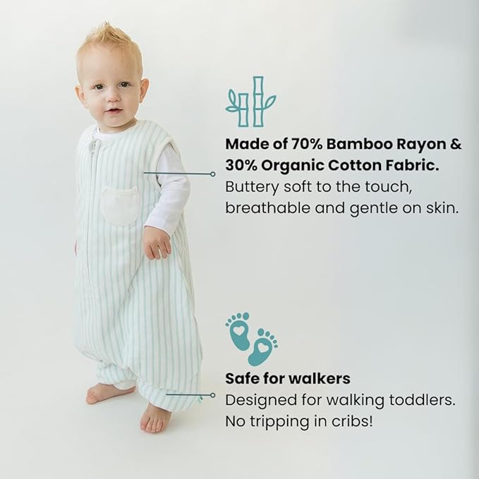 Tealbee Dreamsuit Toddler Sleep Sack with Feet – Walker Sleep Bag with Legs, Rayon made from Bamboo, Winter 1.5 TOG, 2-Way Zipper, 12m-2T - Stripes
