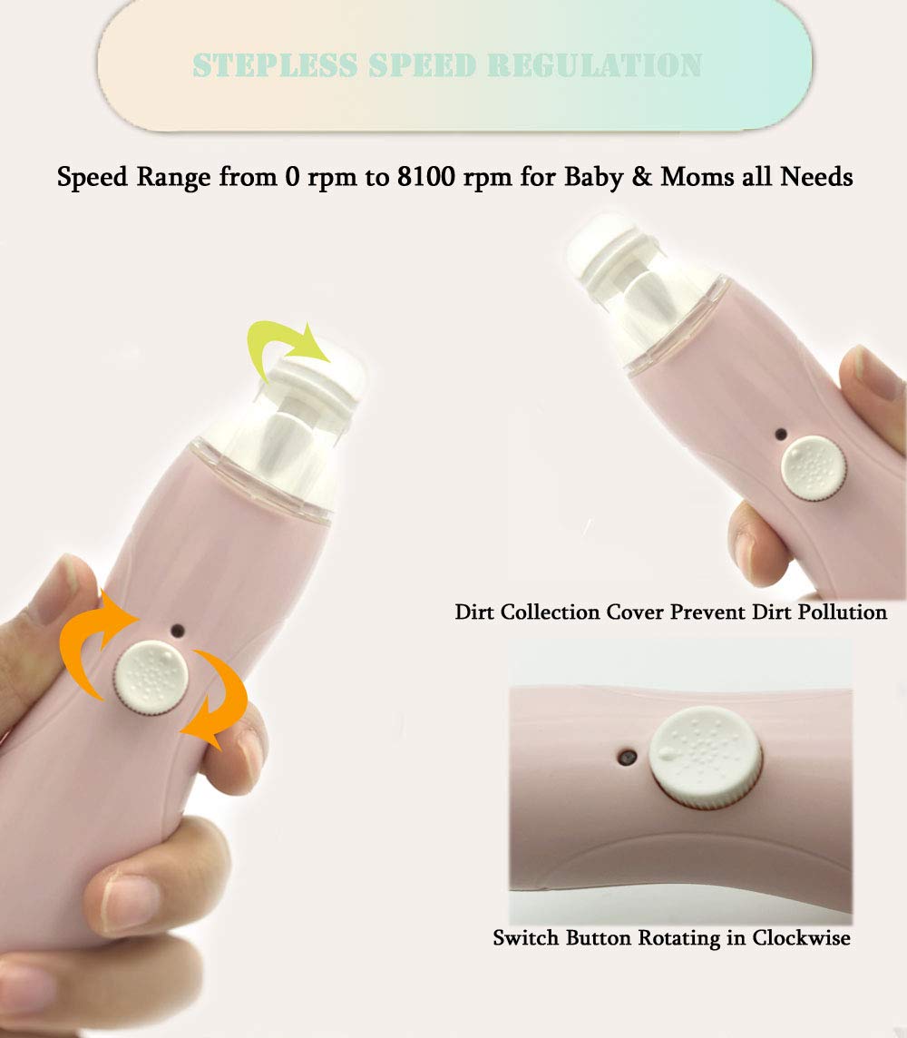 Fansidi Rechargeable Baby Nail Trimmer with Stepless Speed Control, Safe Electric Baby Nail File for Newborns, Infants & Toddlers, 8100RPM, LED Light, Dust Shield, Adult Nail Care Set,Warm Blush Pink