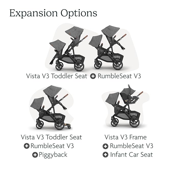 UPPAbaby RumbleSeat V3 Second Lower Seat - Compatible with Vista V2 and Vista V3 - All-Weather Seat + Magnetic Buckle – Adapters Included - Jake (Charcoal/Carbon Frame/Black Leather)
