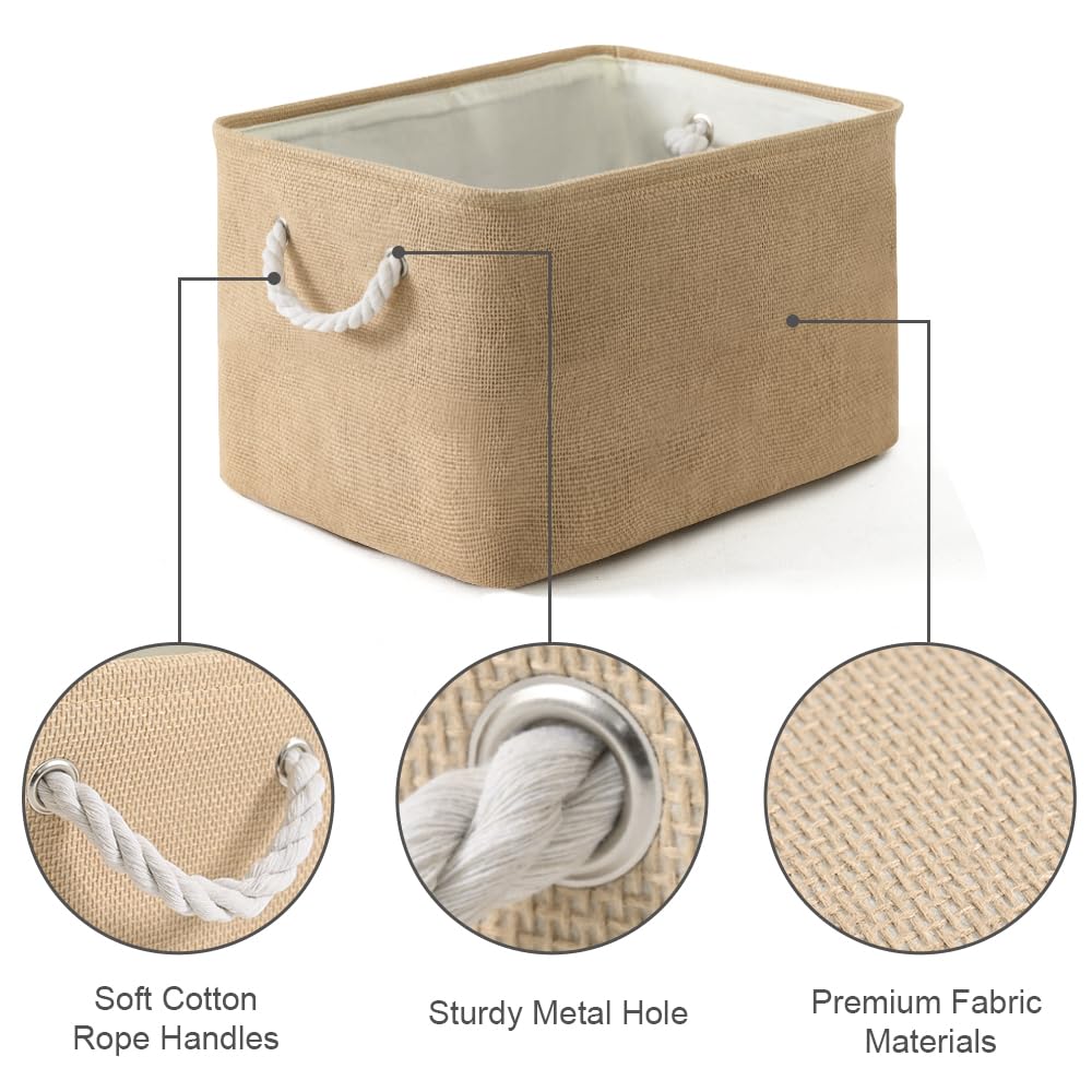 Sacyic Organization and Storage Basket for Organizing - 17X15X12 inch 2 Pack Collapsible Baskets for Shelves, Fabric Storage Cubes with Rope, Storage Box for Cloth Decorative Gift (Beige)