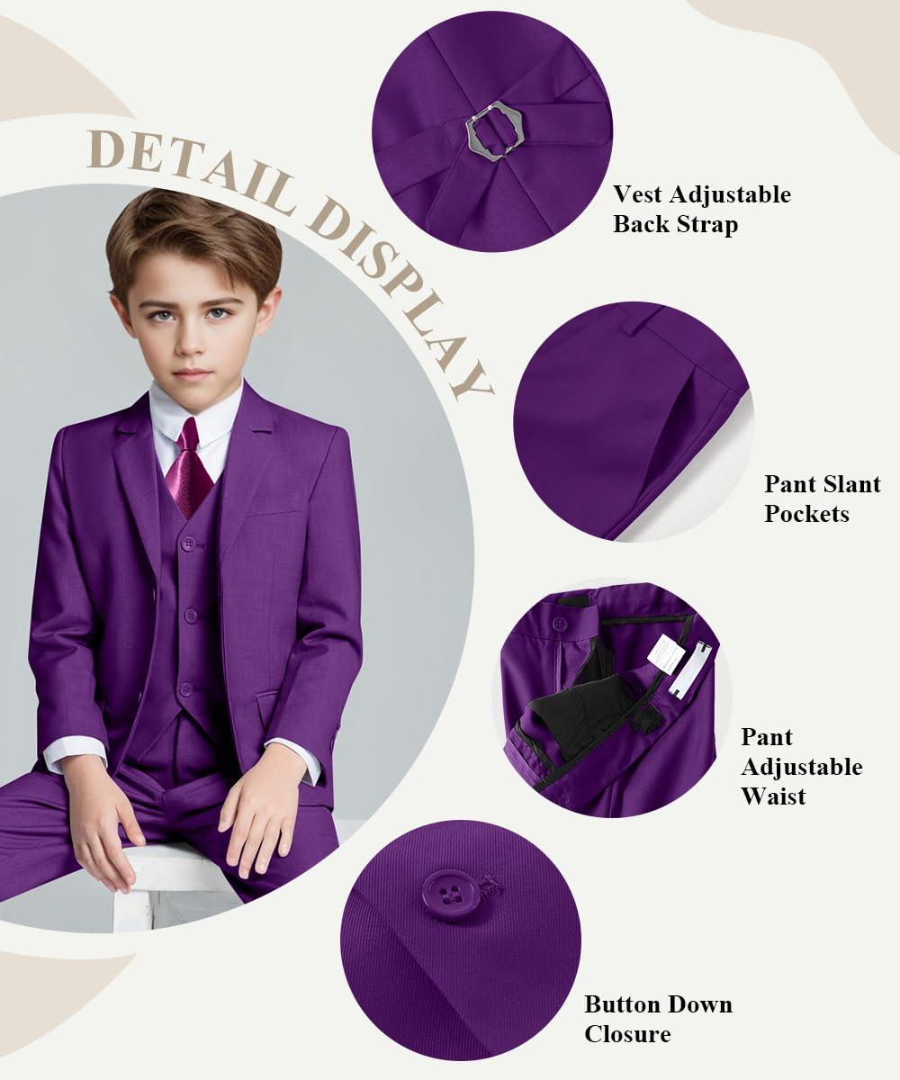 Suits for Boys Ring Bearer Outfit Boy Formal Suit Purple Tuxedo Size 6