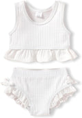 HAPPYMA Baby Swimsuit Toddler Girl Bathing Suit Summer Solid Color Bikini Set Beach Two Piece Swim Wear