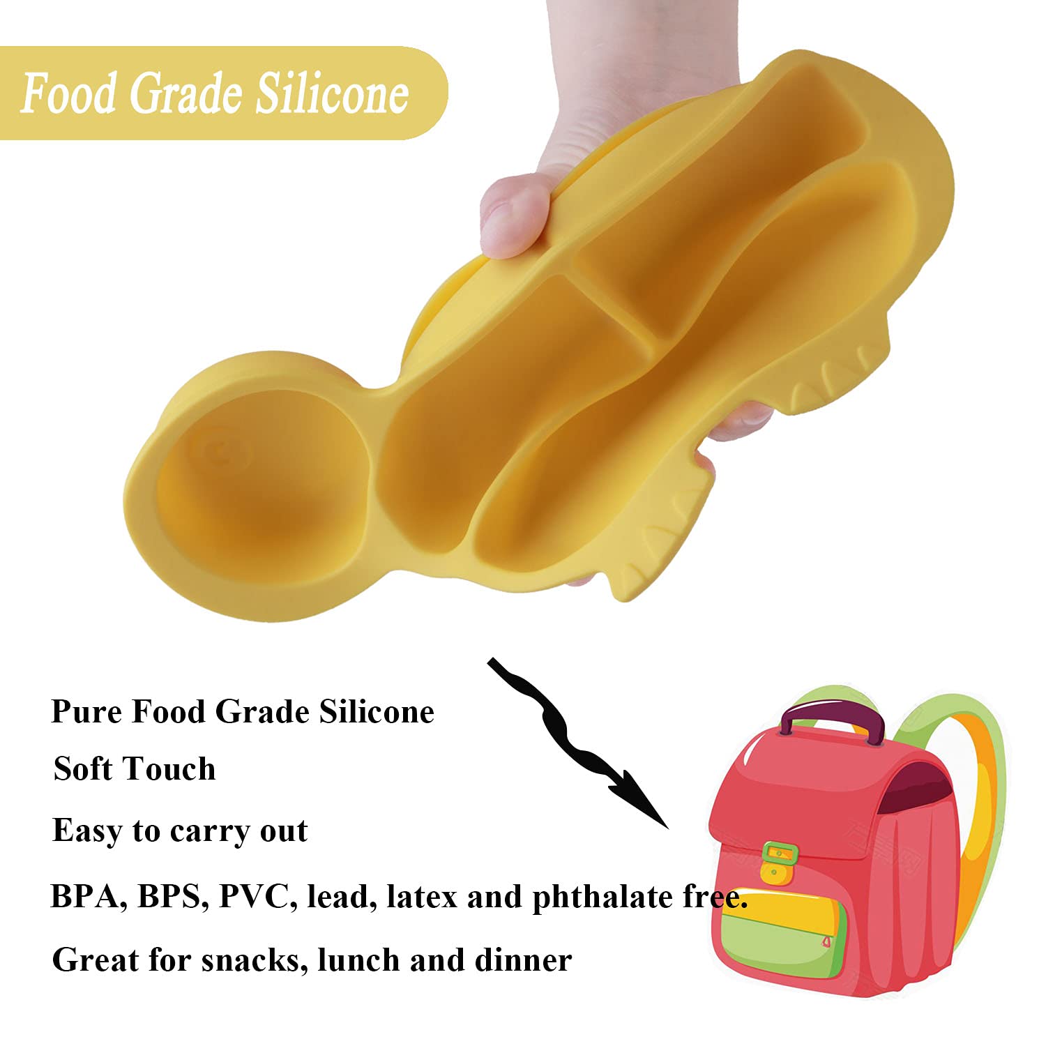NICINGU Baby plates with Suction,Silicone Suction Plates for Baby Toddler Kids BPA Free Microwave Dishwasher Safe -Plate yellow tortoise sets