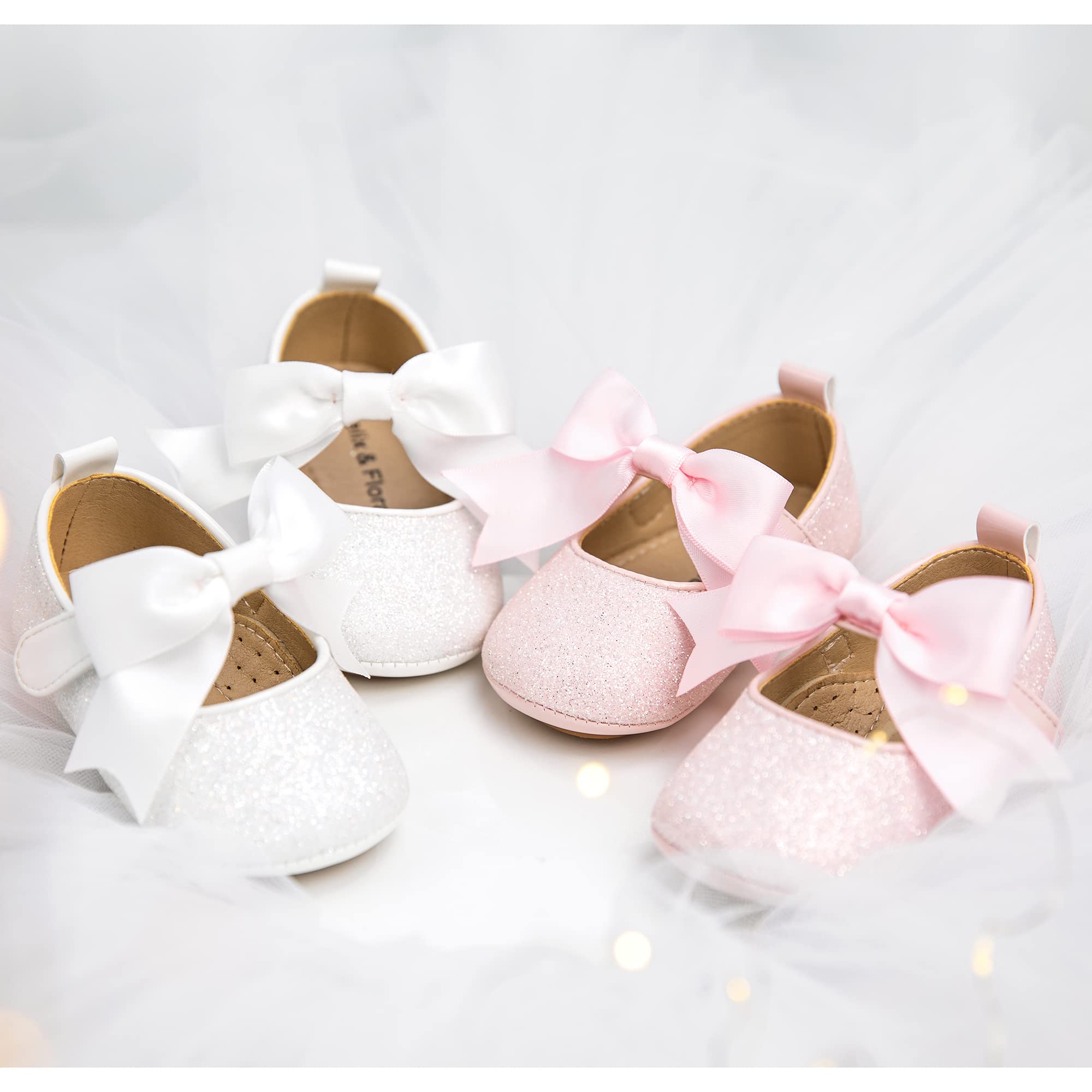 Soft Sole Leather Glitter Light Pink Baby Shoes - Infant Baby Walking Shoes Moccasinss Rubber Sole Crib Shoes(Glitter Light Pink,6-9 Months Infant)