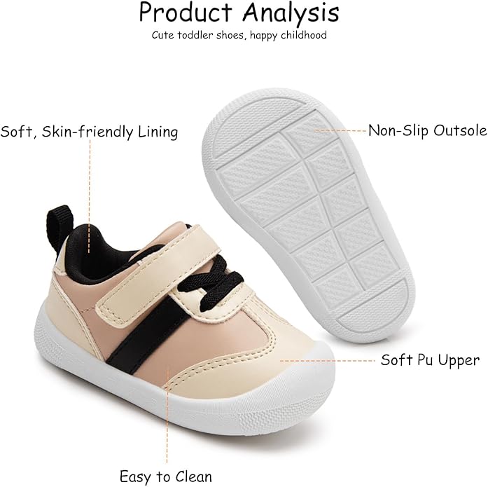 Baby Shoes Boys Girls Barefoot Wide Toe Box Zero Drop First Walkers PU Leather Nonslip Toddler Sneakers for 6-24 Months Infant Walking,Running,Crawling