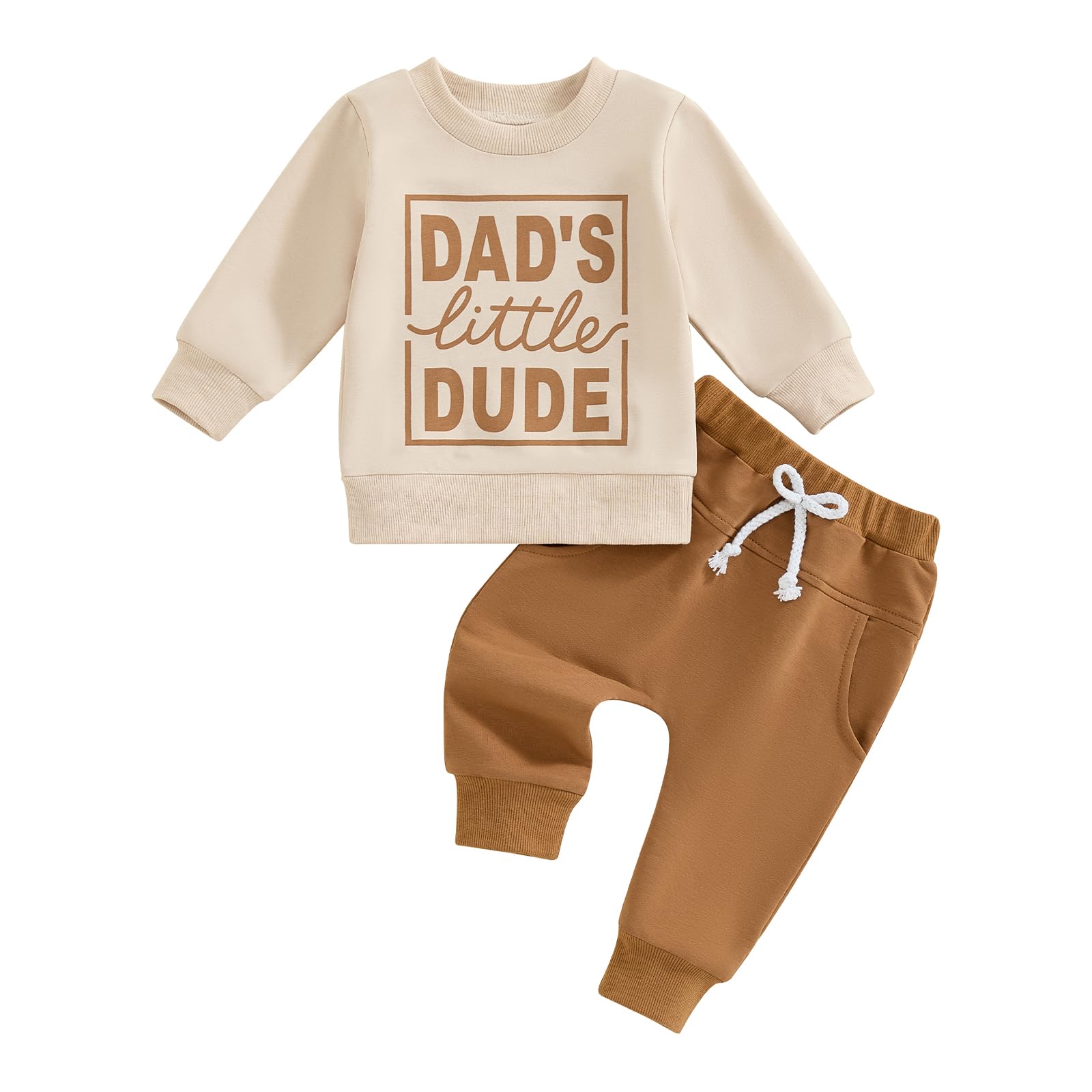 Sejardin Toddler Baby Boy Fall Winter Outfit Long Sleeve Letter Print Sweatshirts and Jogger Pants Infant Boy Clothes (Dads Little Dude Khaki, 12-18 Months)
