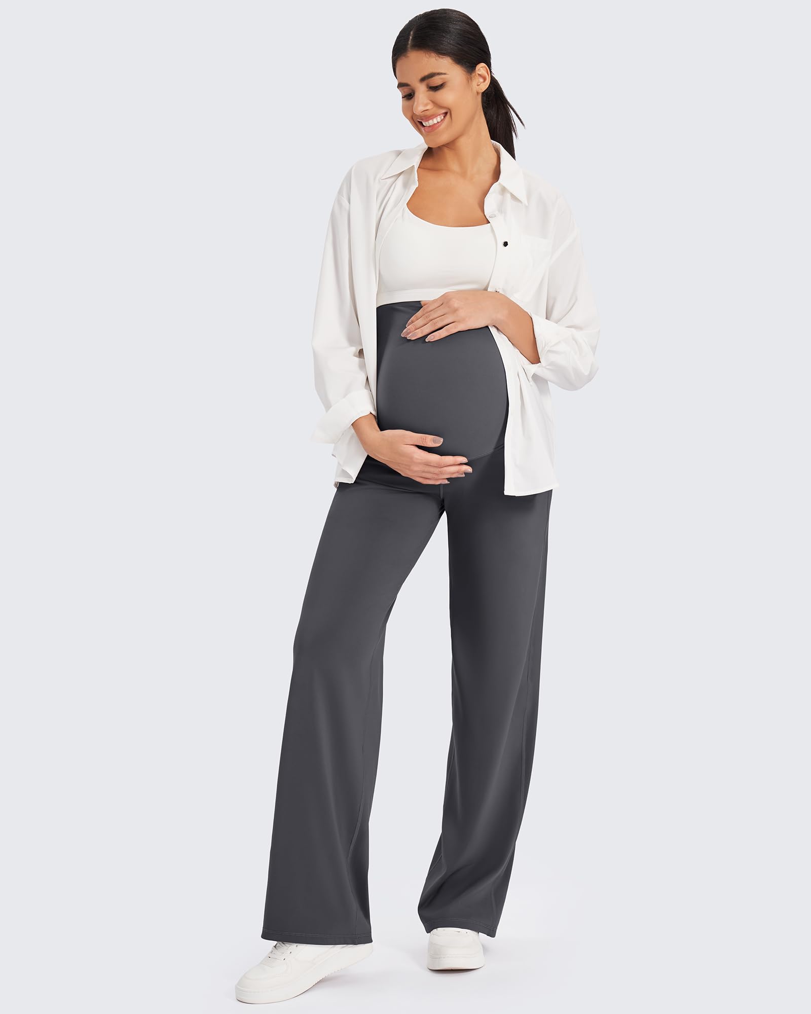 G4Free Pregnancy Pants for Women Maternity Outfits,Dark Gray,L,Regular