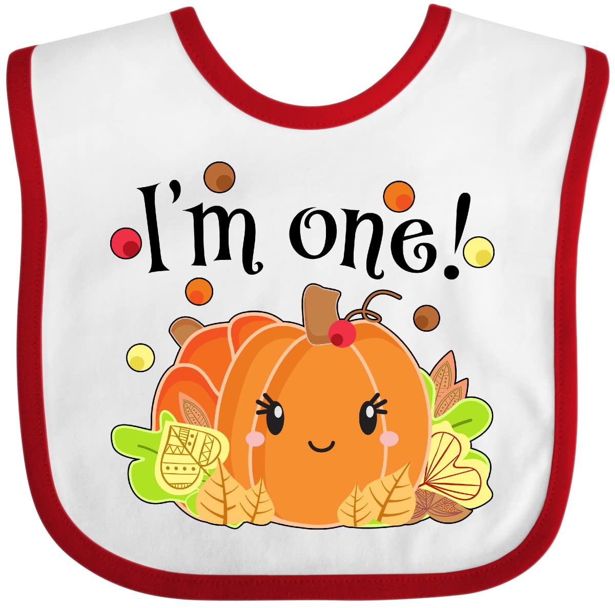 inktastic I'm One- Pumpkin Birthday Autumn Baby Bib Heather and White 331b5