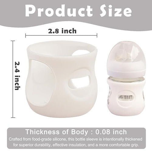 4 Pack Silicone Sleeves for Avent Natural Glass Baby Bottles, Anti Breakage Bottle Holder, Compatible with Philips Avent Glass Natural Baby Bottles (4 White, 4 OZ)