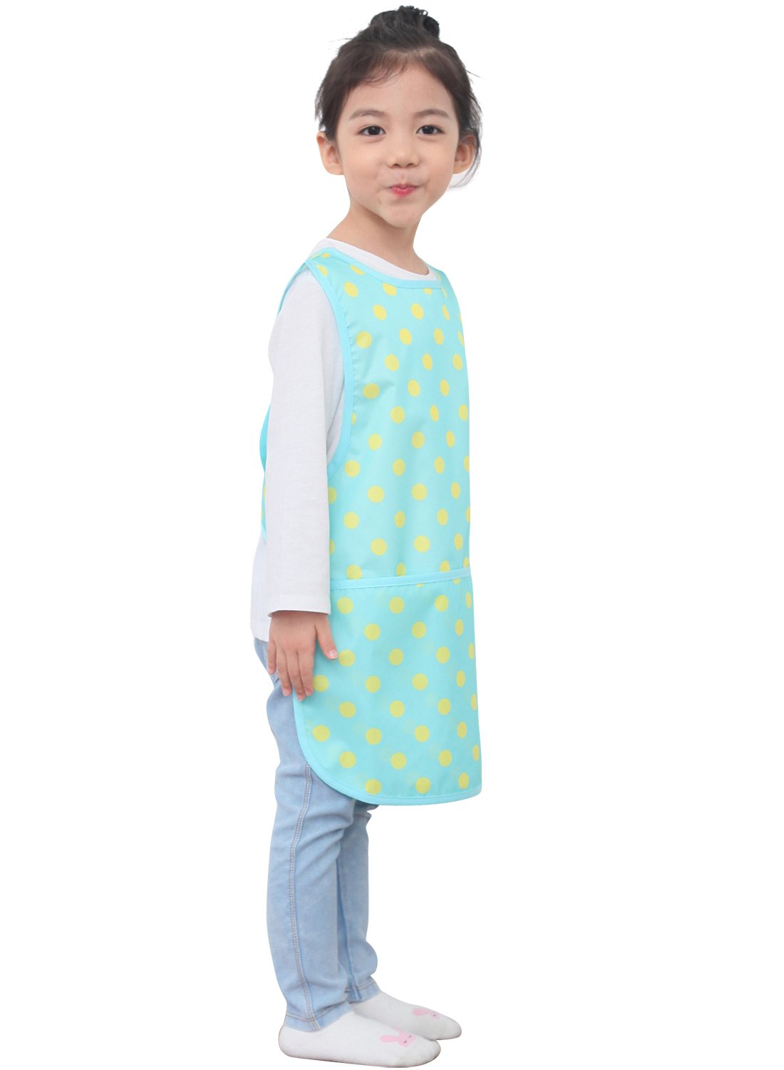 Plie Kids Painting Apron – Waterproof Art Smock for Toddlers & Preschoolers, Messy Play, Baking, Crafts, Cooking, Sensory Activities, Mealtime (Ages 1–10), Mint Dot (02-S)