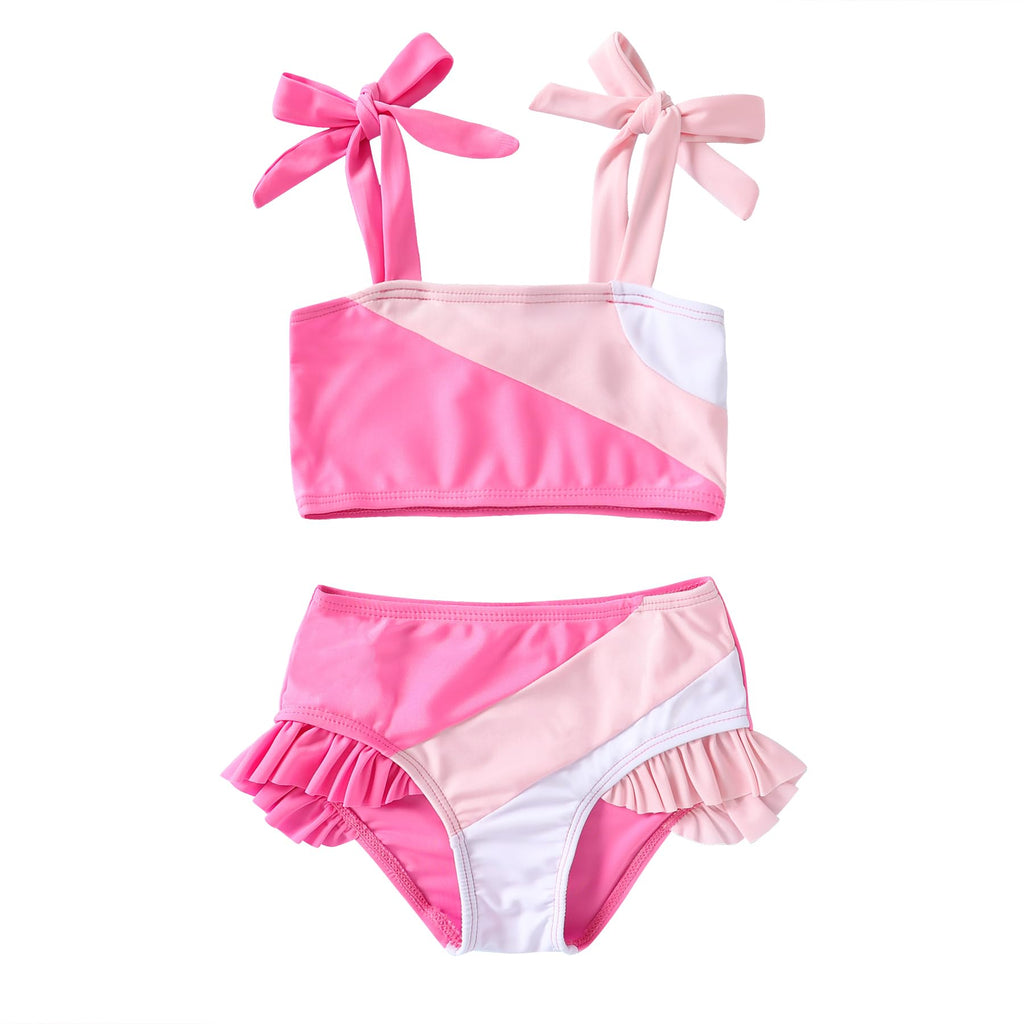 YOUNGER TREE Toddler Girls Two Pieces Swimsuit Color Block Stripe Swimwear Summer Beach Bathing Suit (S Red 4-5T)