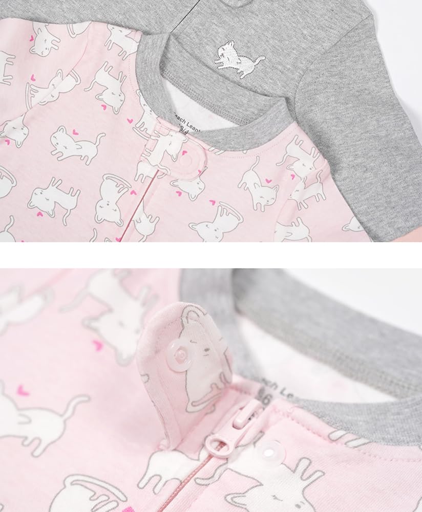 Teach Leanbh Baby 2-Pack Footless Pajamas Cotton Long Sleeve Printing 2 Way Zipper Romper Jumpsuit Sleep and Play 3-24 Months (6-12 Months, Bird)