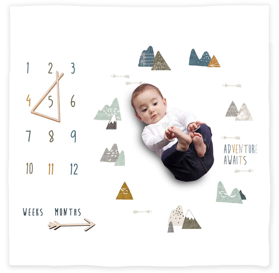 Miaoberry Safari Baby Milestone Blanket, Africa Jungle Theme Monthly Photo Growth Tracker with Giraffe, Lion, Elephant with Hello World Sign