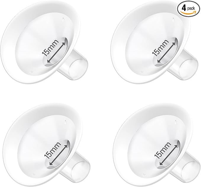 4pc 15mm Oval Flanges Shields Built-in Soft Edges Compatible with Medela/Lansionh Pumps, Replacement Parts for Pump in Style, Symphony, Swing Maxi, Harmony and Personalfit Flex Connector