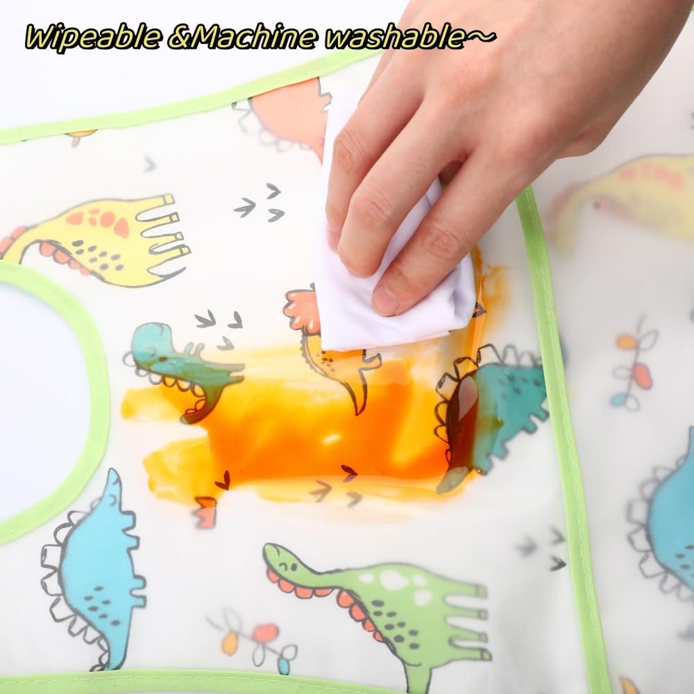 Baby bibs Waterproof Toddler bib - Feeding bib with Pocket for Infant Boy Girl Washable 6-46M