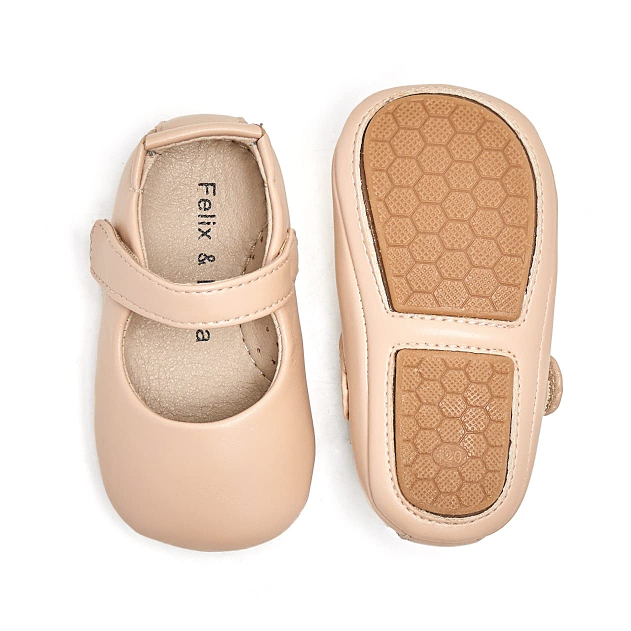 Felix & Flora Soft Sole Leather Baby Shoes - Infant Baby Walking Shoes Moccasinss Rubber Sole Crib Shoes(Nude,6-9 Months Infant)