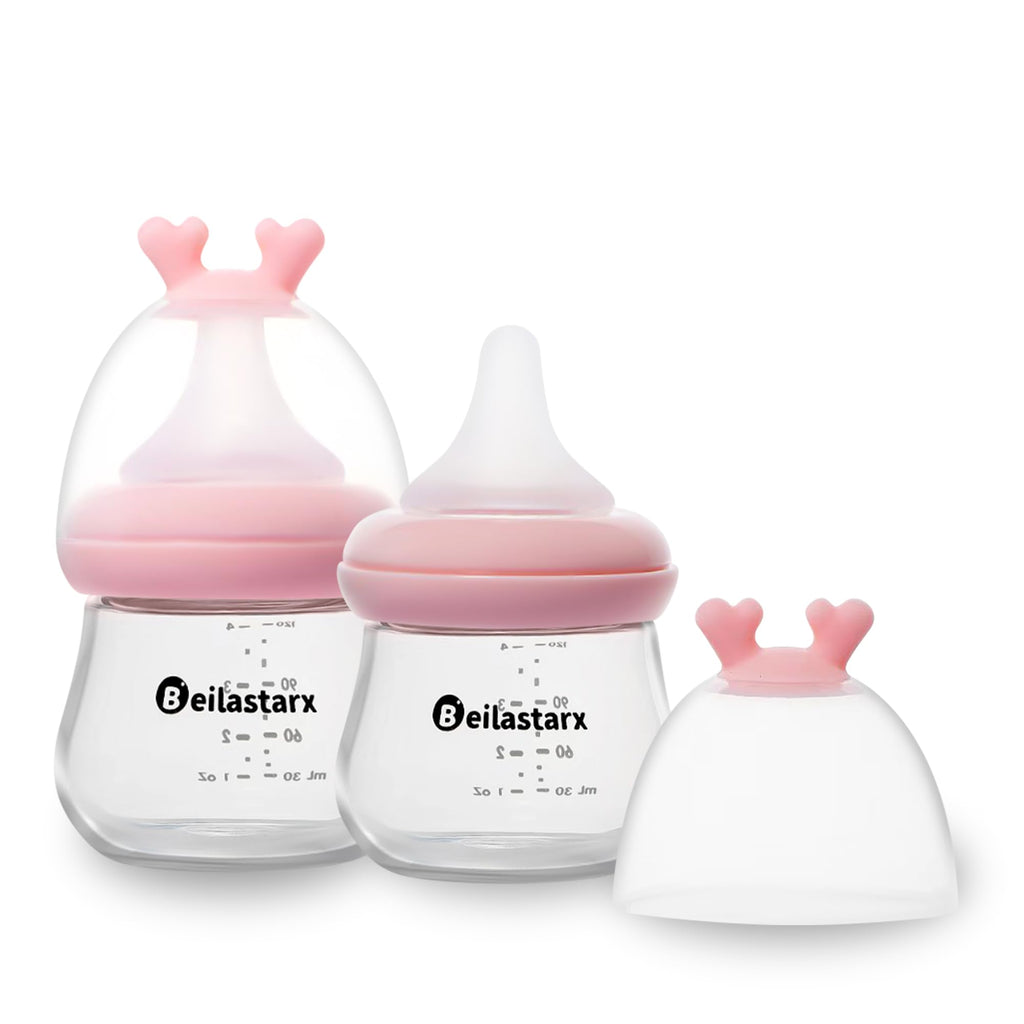 Beilastarx Glass Baby Bottles with Natural Response Nipple Size M - Anti Colic Baby Bottles Wide Neck Slow Flow Baby Bottle(Blue, 8oz (Pack of 2))