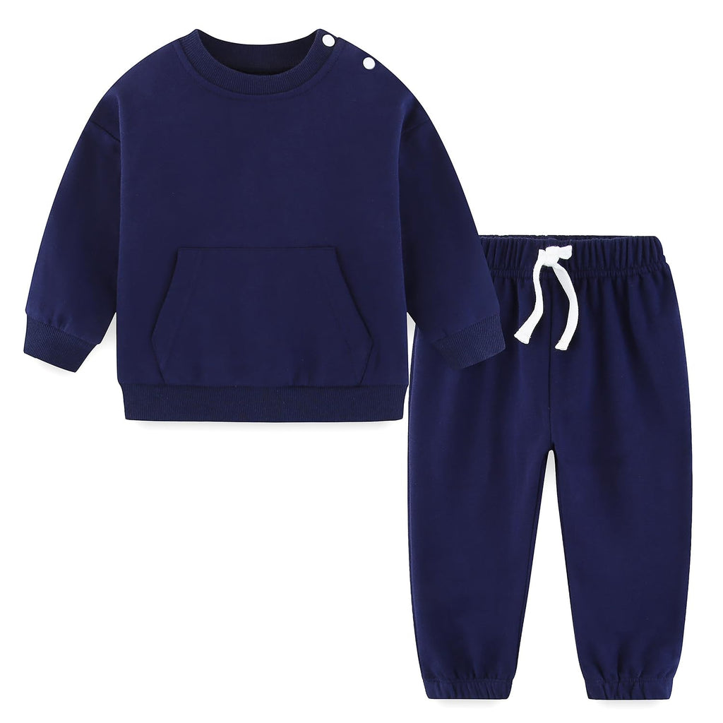 Fullfamous Baby Boy Clothes Outfits Infant Fall Winter Spring Cotton Long Sleeve Shirt Sweatshirt Pullover Top and Pants Set Sweatpants Sweatsuits Joggers Clothing Navy 2t