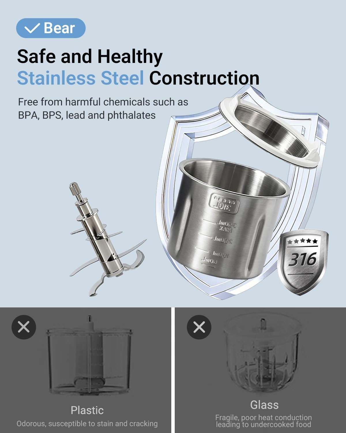 Bear Stainless Steel Baby Food Maker Processor, NutriEase 3-Stage Texture