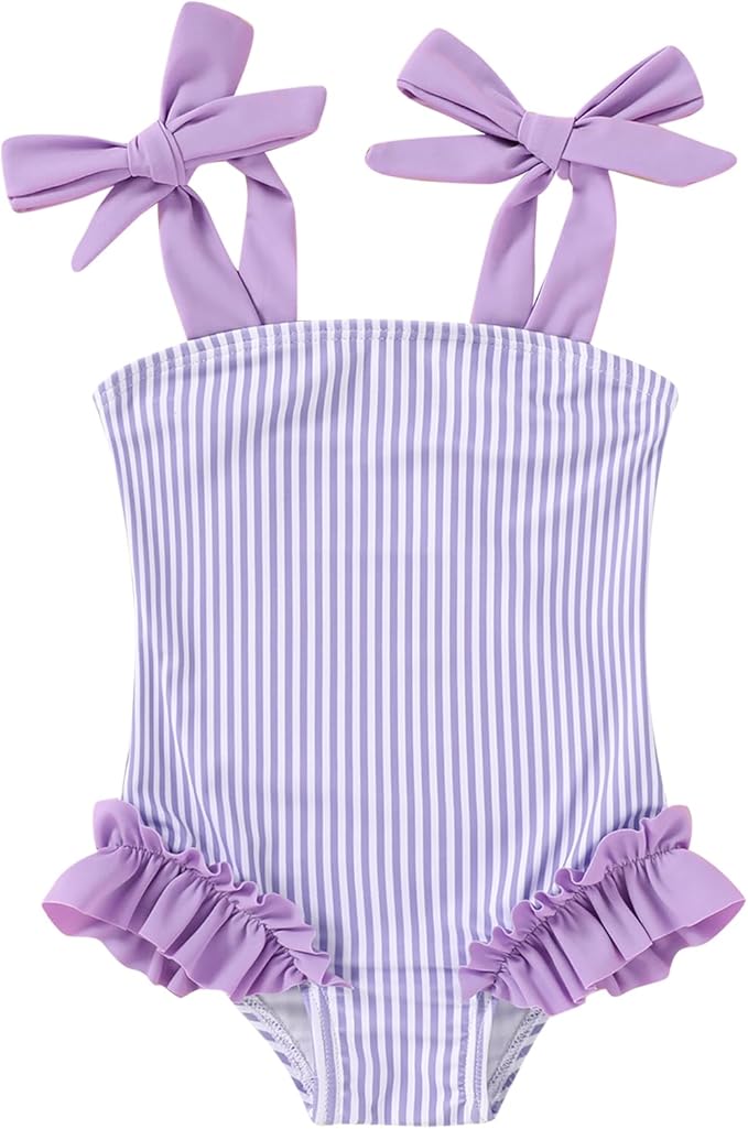 Happy Town Toddler Swimsuit Girl Solid Color Stripe One-Piece Baby Bathing Suits
