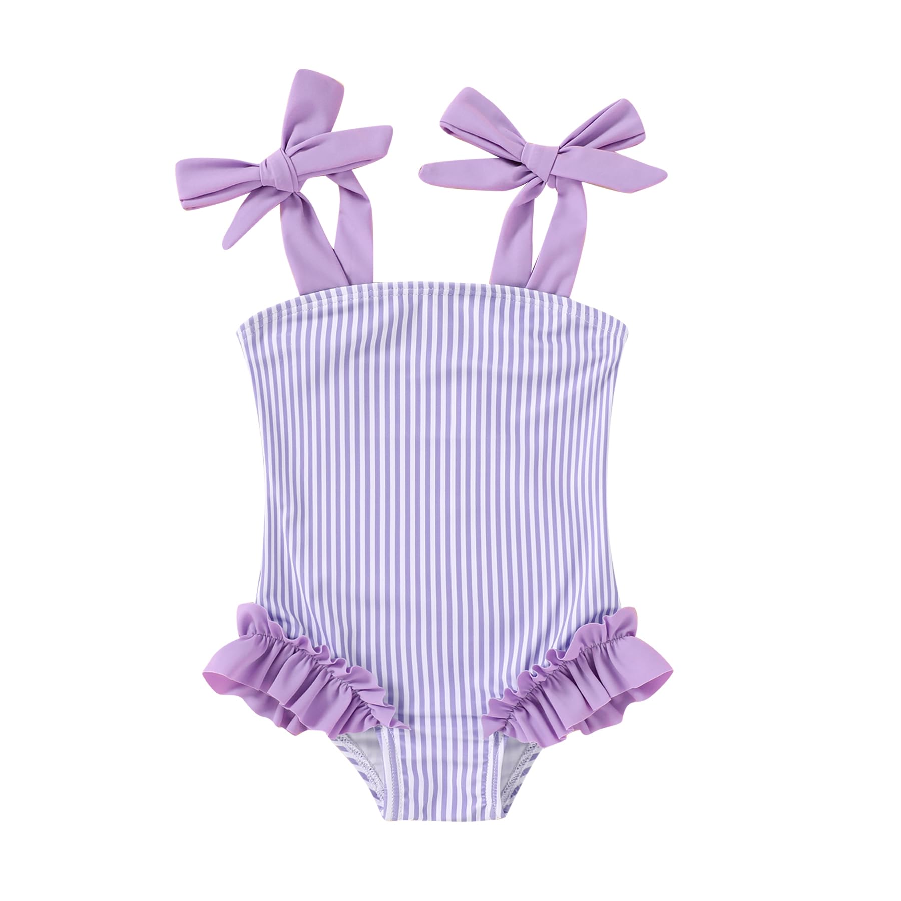 Happy Town Toddler Swimsuit Girl Solid Color Stripe One-Piece Baby Bathing Suits (Purple Stripes, 3-4 Years)
