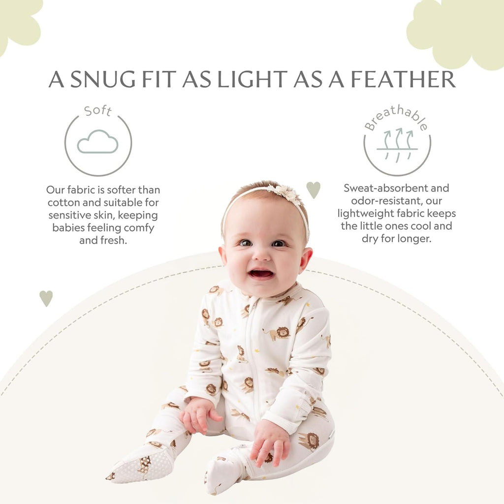 Bamboo Little Soft Baby Footie Pajamas, Baby Clothes, Newborn Sleepers, 95% Viscose and 5% Spandex, Lion, 12-18 Months